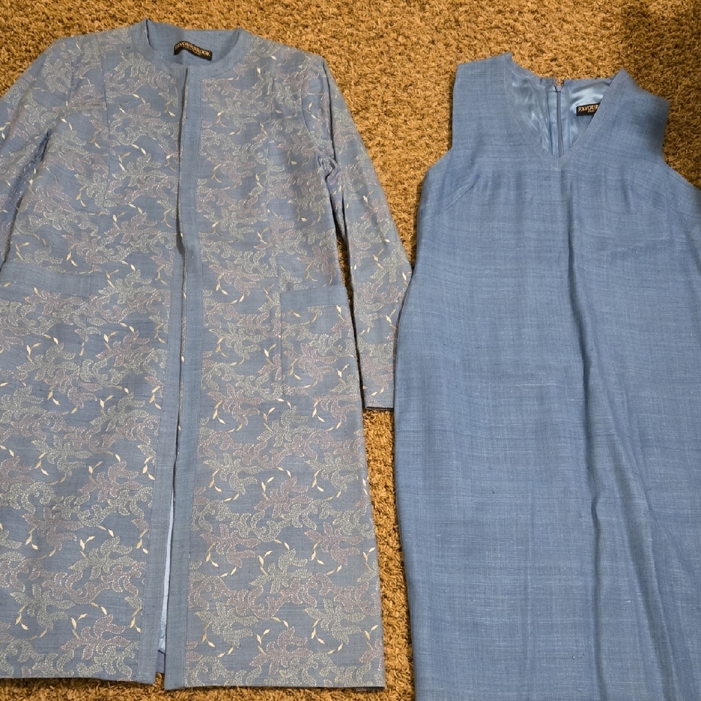 Favourbrook Elegant Blue Women's Coat and Dress Set.